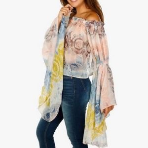 Live 4 Truth Bell Sleeve Crop Tie Dye Floral Open Back Off Shoulder Top